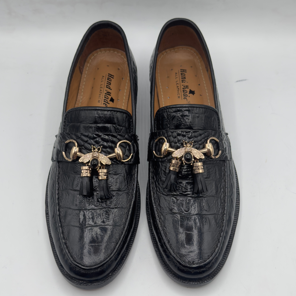 Croc-Texture Leather Loafers