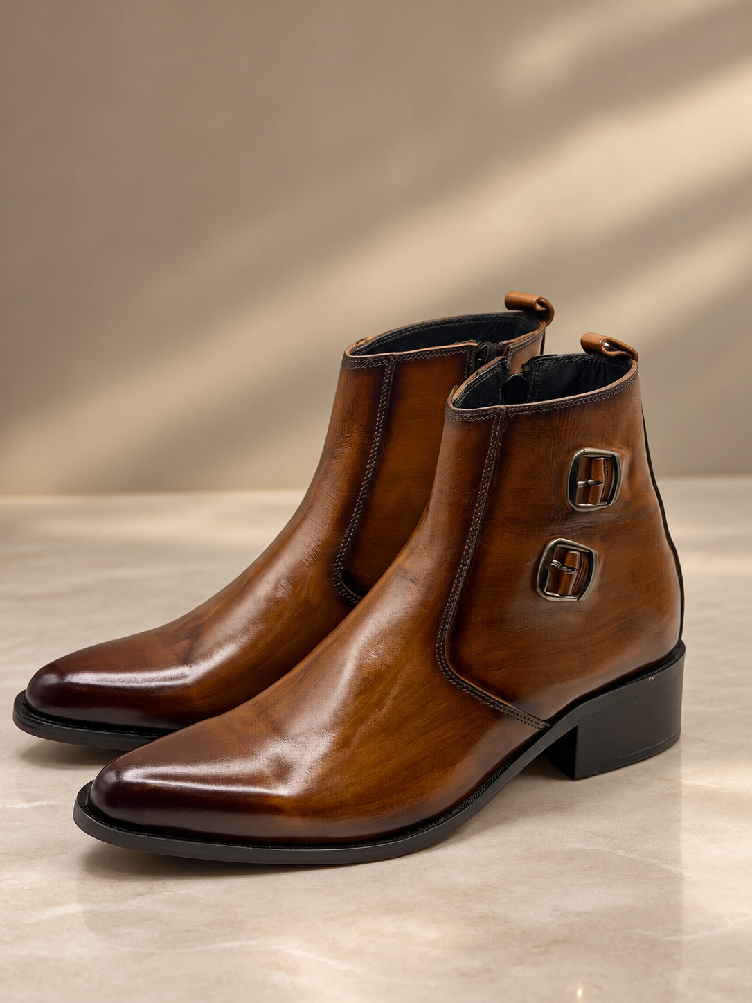 Royal Amber Double-Buckle Boots