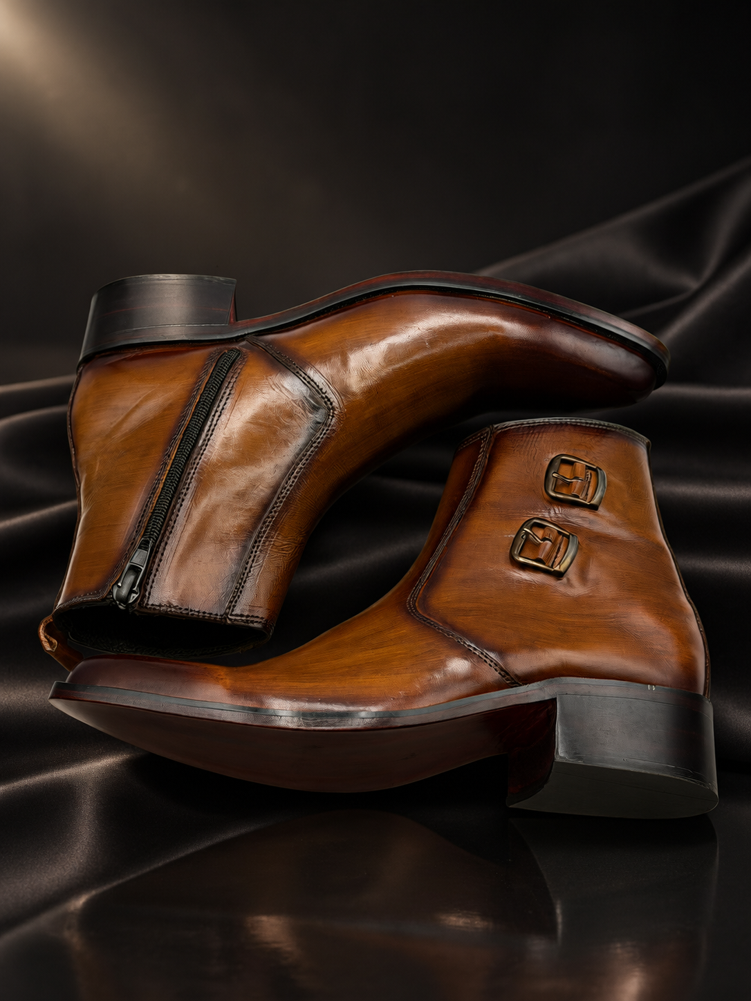 Royal Amber Double-Buckle Boots