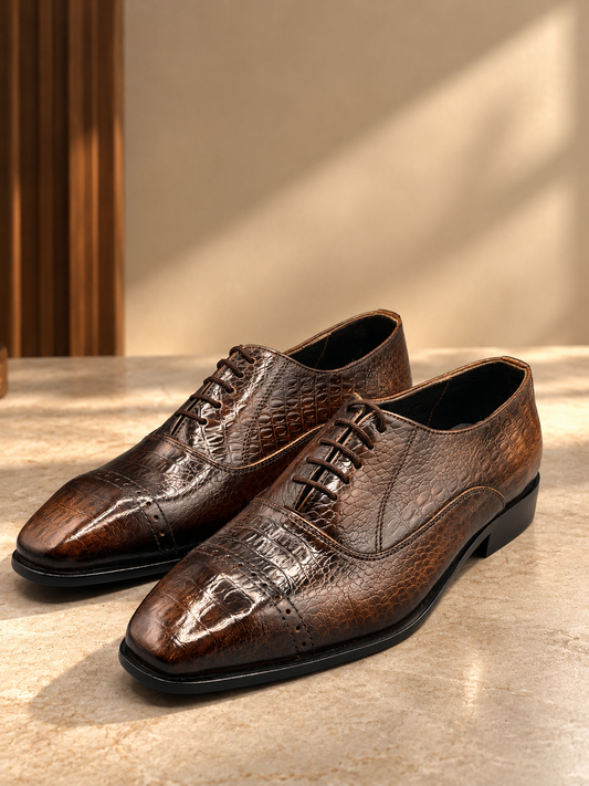 Imperial Cognac Croc-Embossed Oxford