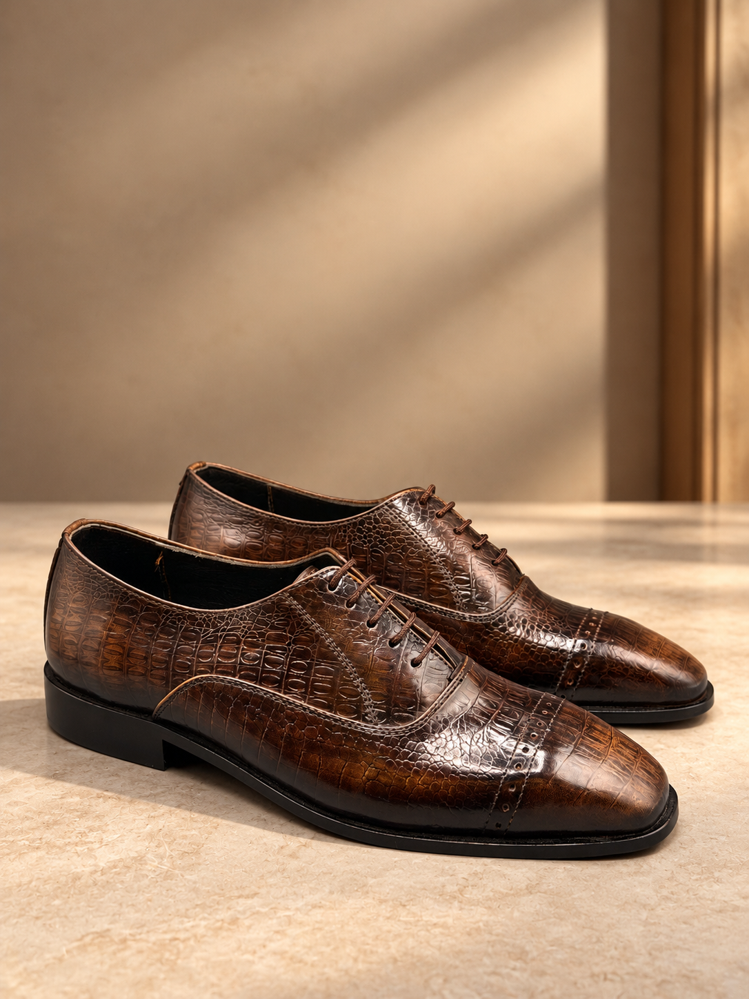 Imperial Cognac Croc-Embossed Oxford