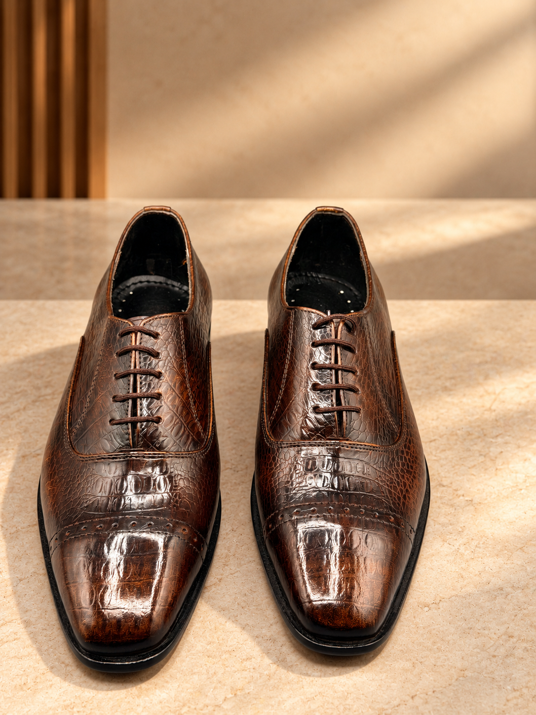 Imperial Cognac Croc-Embossed Oxford