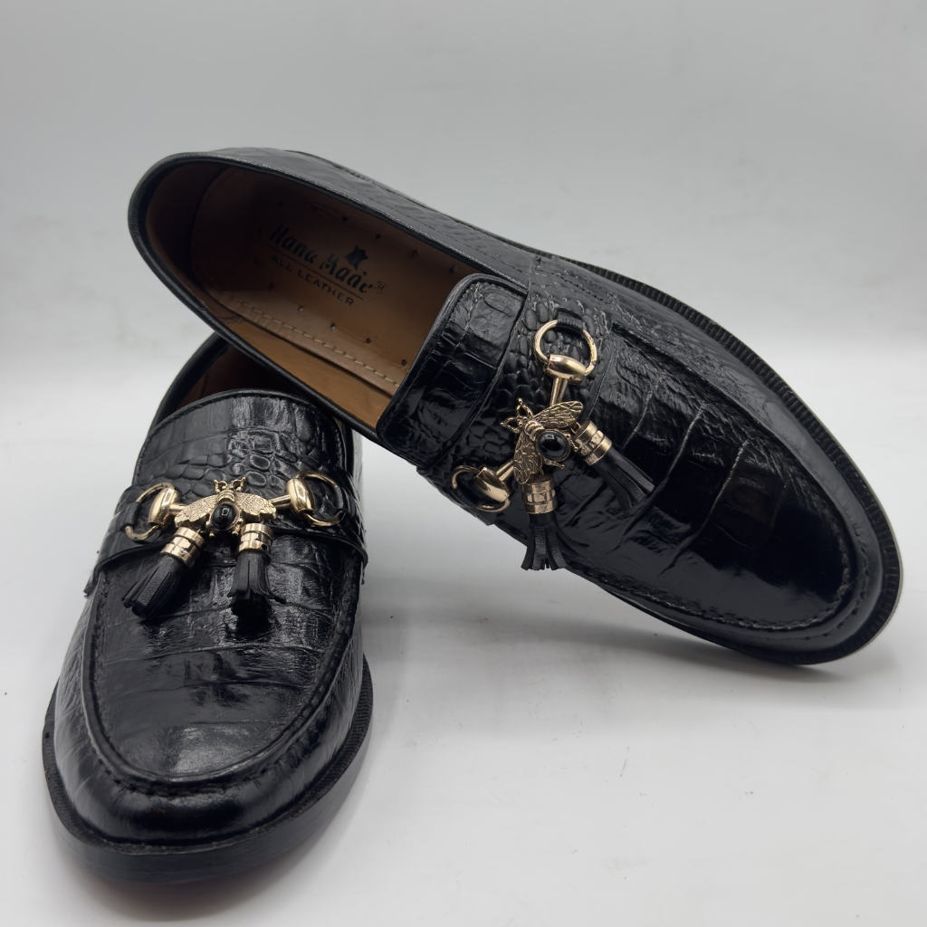 Croc-Texture Leather Loafers