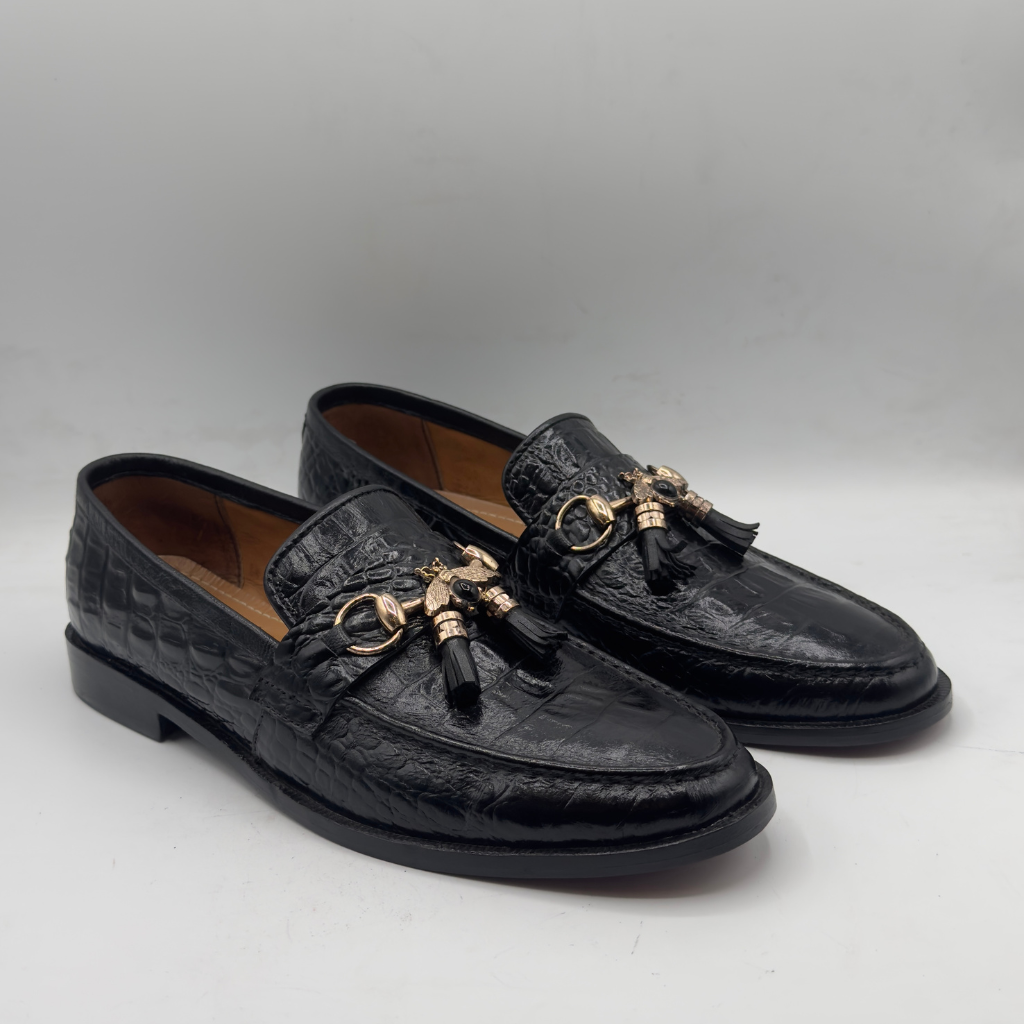 Croc-Texture Leather Loafers