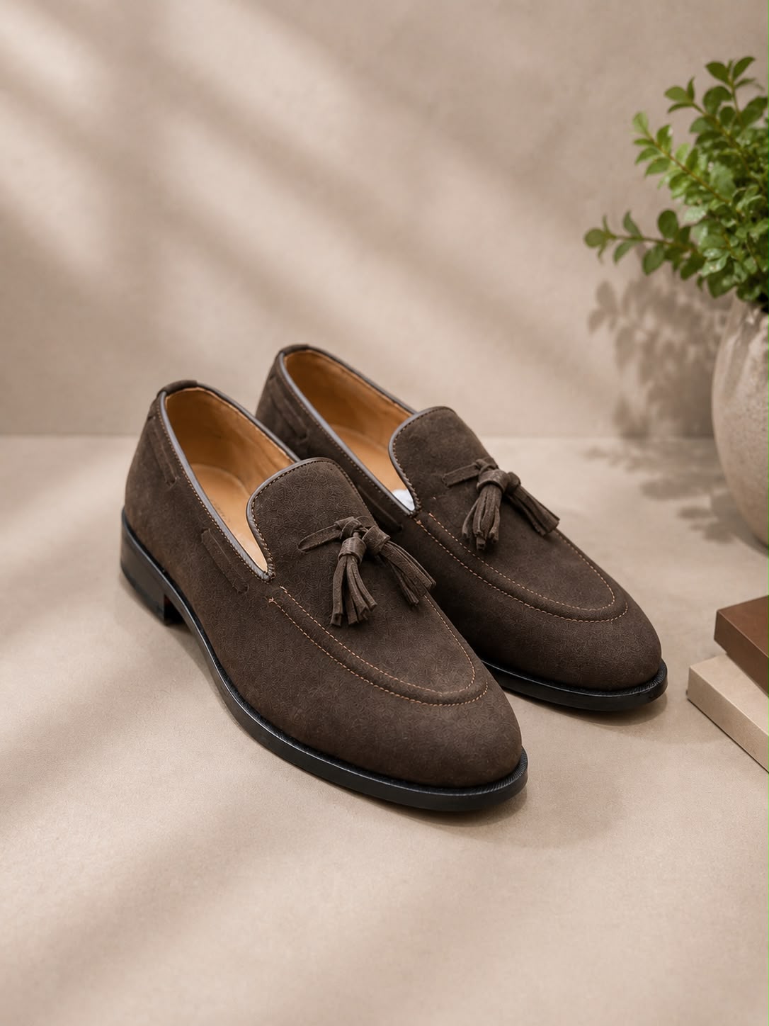 Brown Suede Tassel Loafers