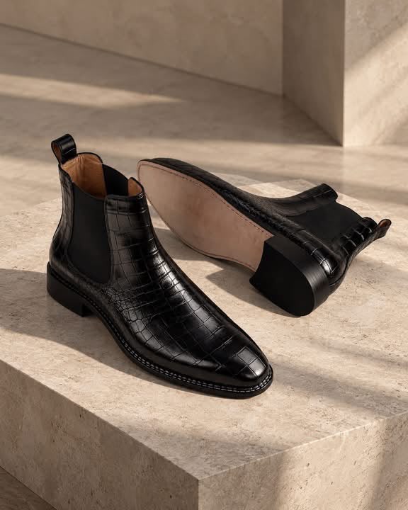 Imperial Noir Croc Chelsea Boots