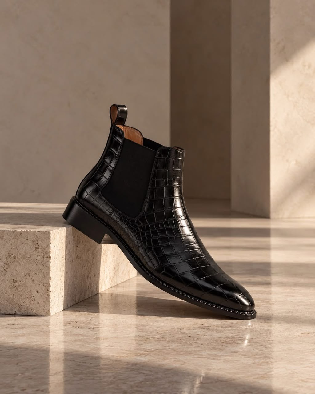 Imperial Noir Croc Chelsea Boots