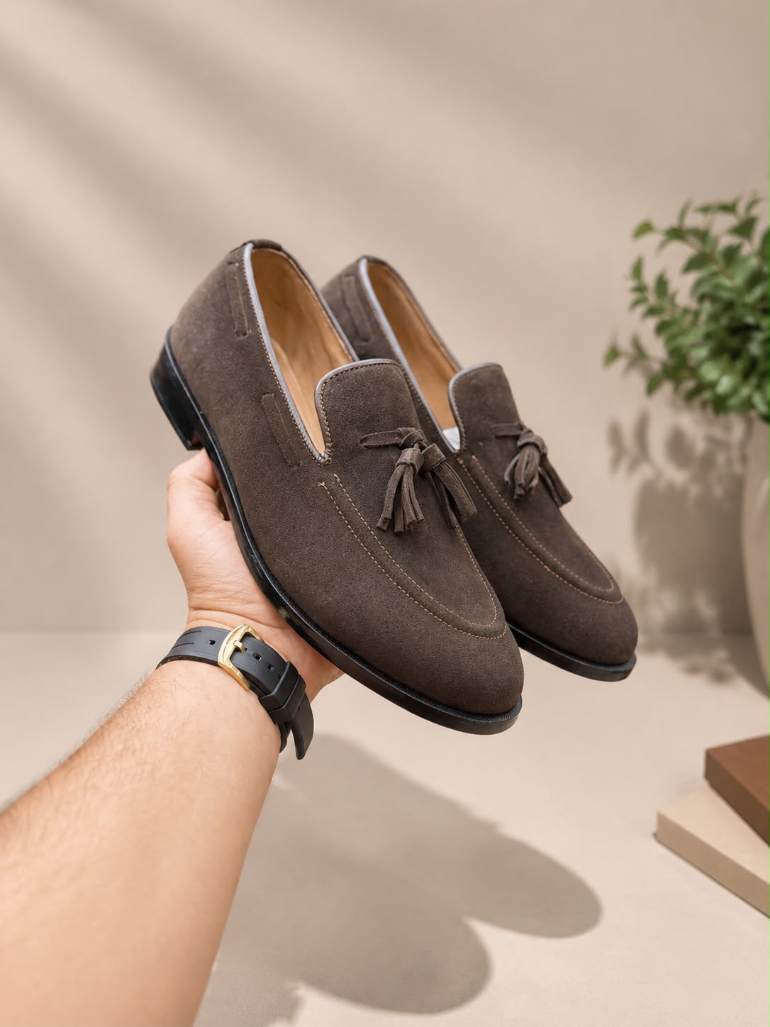 Brown Suede Tassel Loafers