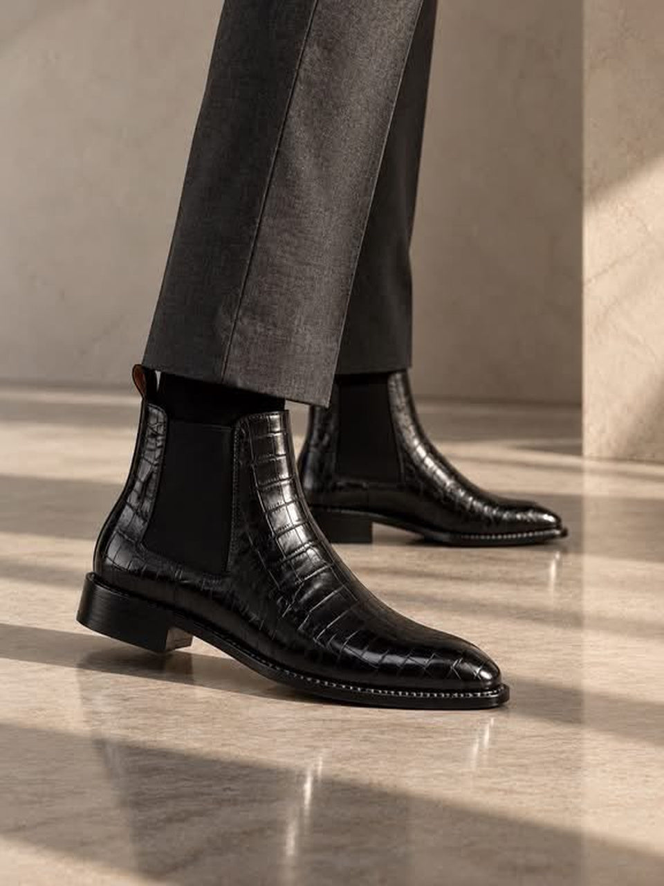 Imperial Noir Croc Chelsea Boots